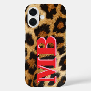 Funda iPhone 16 Monograma de impresión de leopardo