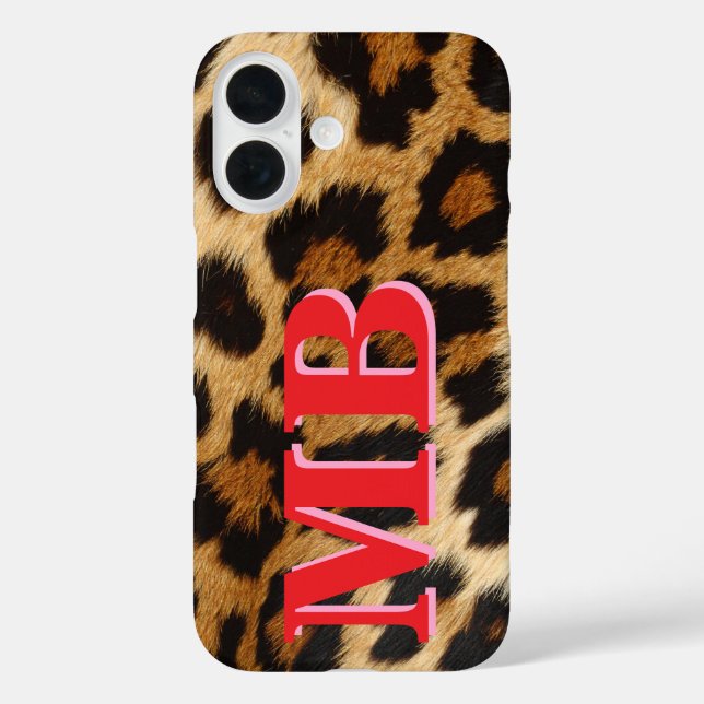 Funda iPhone 16 Monograma de impresión de leopardo (Reverso )