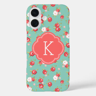 Funda iPhone 16 Monograma de impresión floral vintage de Moda de c