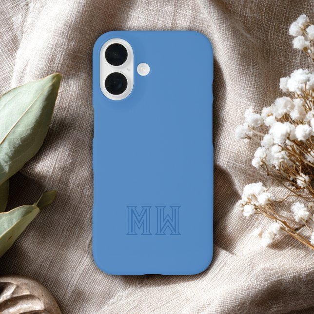Funda iPhone 16 Monograma de Iniciales Azul Claro Simple Mínimo (Subido por el creador)