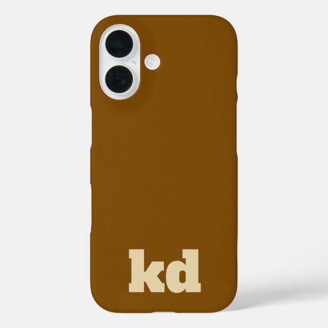 Funda iPhone 16 monograma de iniciales marrón y beige (Reverso )