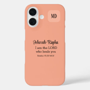 Funda iPhone 16 Monograma de la bíblica cristiana frente a la luz