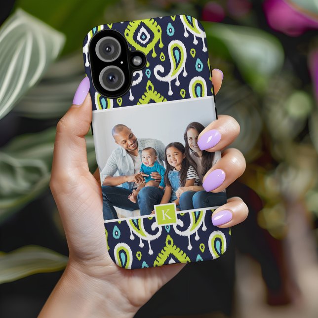 Funda iPhone 16 Monograma de la foto del Personalizado Navy and Gr (Subido por el creador)