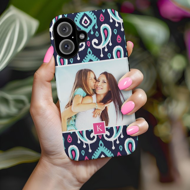 Funda iPhone 16 Monograma de la foto Personalizado de la Marina y  (Subido por el creador)