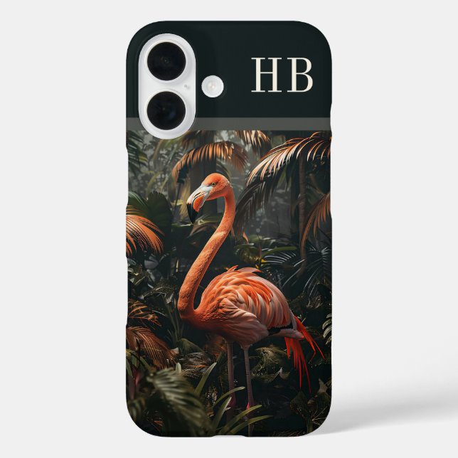 Funda iPhone 16 Monograma de la jungla de flamencos tropicales per (Reverso )