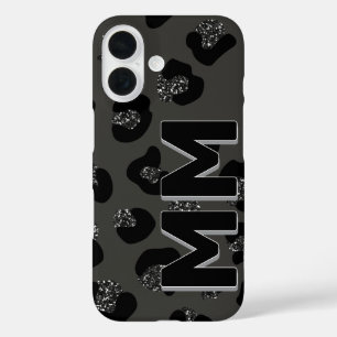 Funda iPhone 16 Monograma de la sombra oscura del leopardo negro d