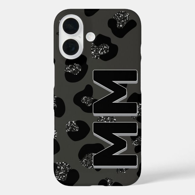 Funda iPhone 16 Monograma de la sombra oscura del leopardo negro d (Reverso )
