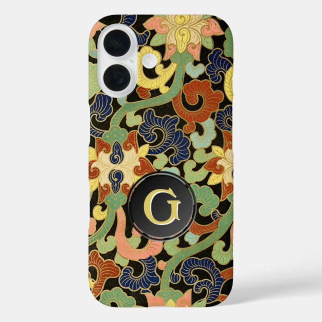 Funda iPhone 16 Monograma de las flores de iris (Reverso )