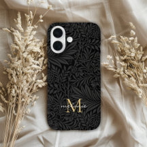 Monograma de letra script floral negro elegante