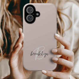 Funda iPhone 16 Monograma de letra script rosa gris tendencia
