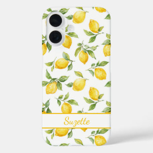 Funda iPhone 16 Monograma de limones en acuarela