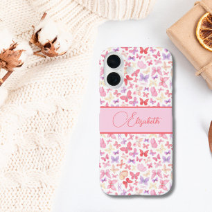 Funda iPhone 16 Monograma de Mariposas Rosa Purpura Amarillo Scrip