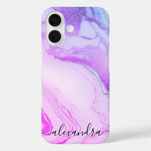 Funda iPhone 16 Monograma de mármol púrpura único