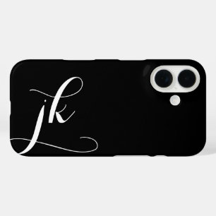 Funda iPhone 16 Monograma de nombre con letra script moderna en bl