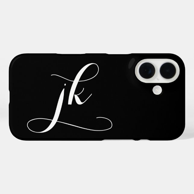 Funda iPhone 16 Monograma de nombre con letra script moderna en bl (Reverso (Horizontal))