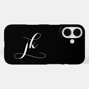 Funda iPhone 16 Monograma de nombre con letra script moderna en bl