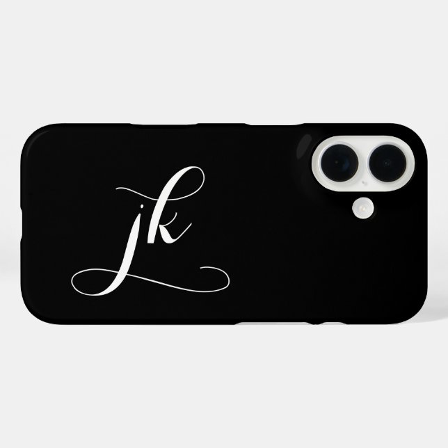 Funda iPhone 16 Monograma de nombre con letra script moderna en bl (Reverso (Horizontal))