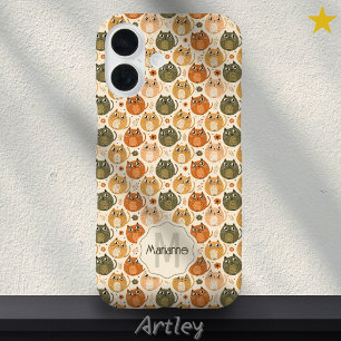 Funda iPhone 16 Monograma de nombre con lunares naranjas grises li