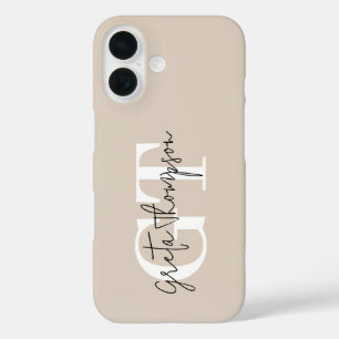 Funda iPhone 16 Monograma de nombre de firma en blanco y negro bei