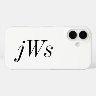 Funda iPhone 16 Monograma de nombre en negro y blanco moderno