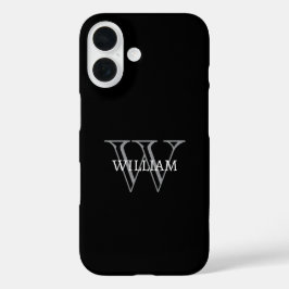 Funda iPhone 16 Monograma de nombre personalizado negro y gris