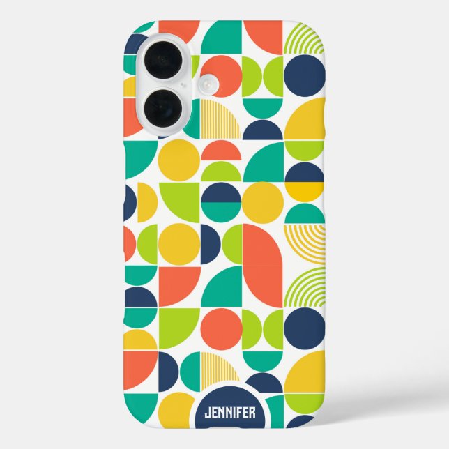 Funda iPhone 16 Monograma de nombres personalizados retro modernos (Reverso )