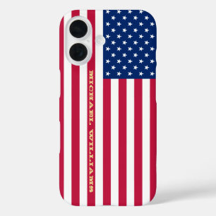 Funda iPhone 16 Monograma de oro de la bandera estadounidense de E