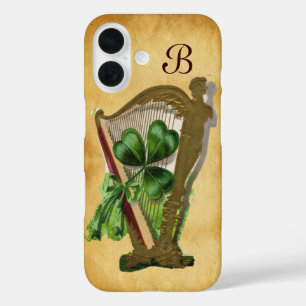 FUNDA iPhone 16 MONOGRAMA DE PARCHMENTO VERDE SHAMROCK HARP