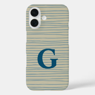 Funda iPhone 16 Monograma de patrón de líneas abstractas azules y
