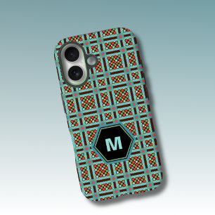 Funda iPhone 16 Monograma de puntos geométricos y cuadrados