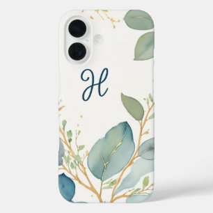 Funda iPhone 16 Monograma de rama de eucalipto elegante de color d