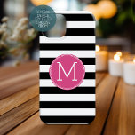 Funda iPhone 16 Monograma de rayas blancas y negras de color rosad<br><div class="desc">Un diseño audaz y moderno con un área de monogramas. Si necesita ajustar la ilustración o cambiar el tipo de letra,  puede hacer clic en el área personalizar. Esto le llevará a la herramienta de diseño donde puede hacer muchos cambios.</div>