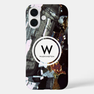 Funda iPhone 16 Monograma de sección delgada granítica - Textura d