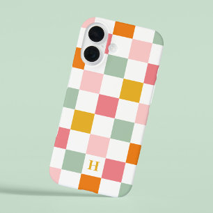 Funda iPhone 16 Monograma de tablero de ajedrez colorido