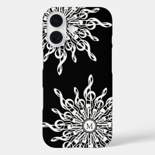 Funda iPhone 16 Monograma de tintorería Ornamental negra