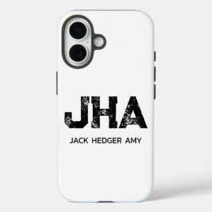 FUNDA iPhone 16 MONOGRAMA DE TRES LETRAS NEGRO MINIMALISTA NOMBRE
