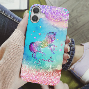 Funda iPhone 16 Monograma del arco iris del Purpurina rosa del uni