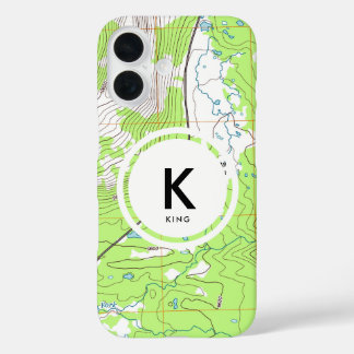 Funda iPhone 16 Monograma del mapa topográfico