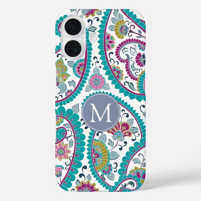 Funda iPhone 16 Monograma del patrón de Boteh Paisley persa Samssu (Reverso )
