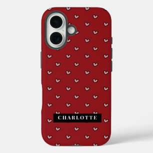 Funda iPhone 16 Monograma del patrón estilista de corazón rojo dul