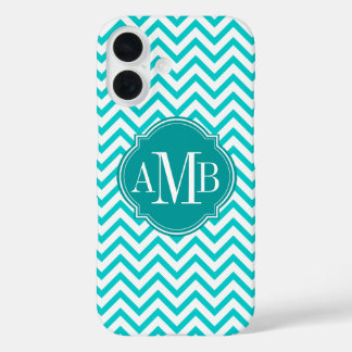 Funda iPhone 16 Monograma del patrón turquesa de Chevron Zigzag