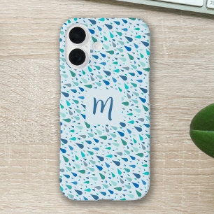 Funda iPhone 16 Monograma del personalizado de gotas de lluvia azu
