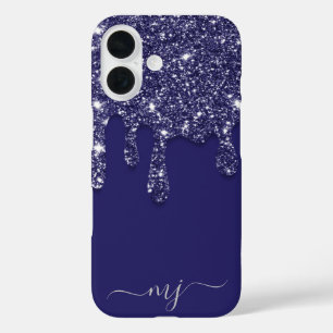 Funda iPhone 16 Monograma del Personalizado de goteo del Purpurina