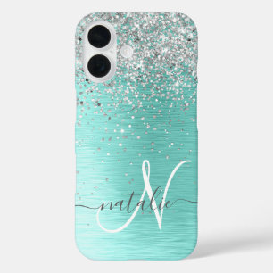 Funda iPhone 16 Monograma del Purpurina plateado Metalizado cepill