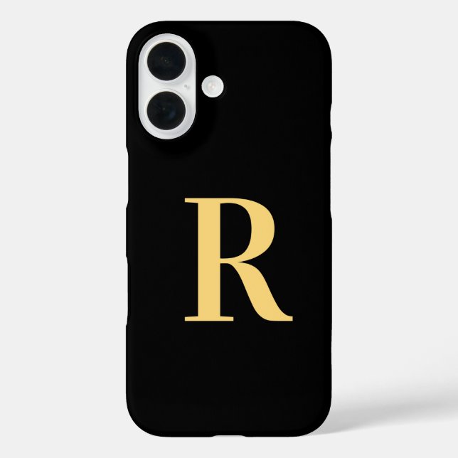 Funda iPhone 16 Monograma dorado negro (Reverso )