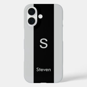 Funda iPhone 16 Monograma dos tonos negro moderno y gris