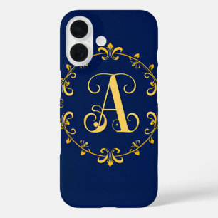 Funda iPhone 16 Monograma elegante de oro a carta