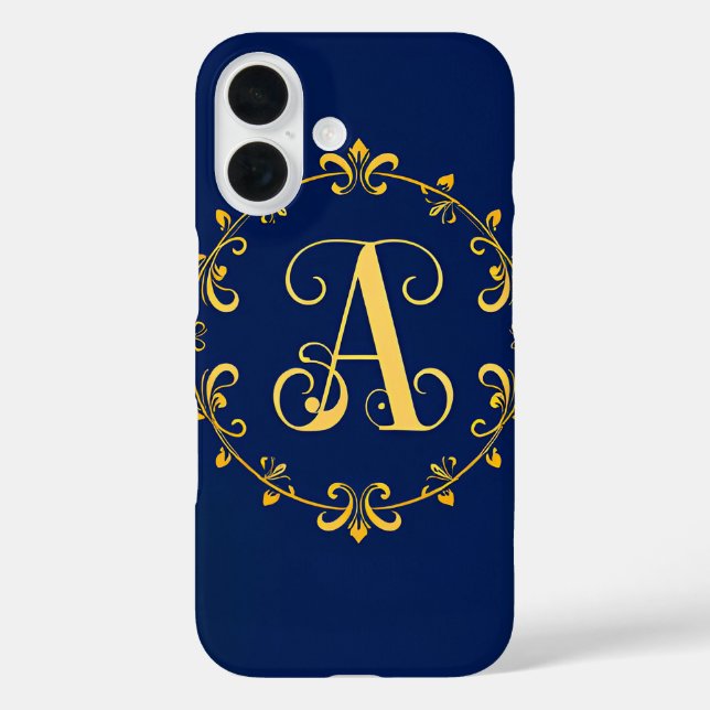 Funda iPhone 16 Monograma elegante de oro a carta (Reverso )