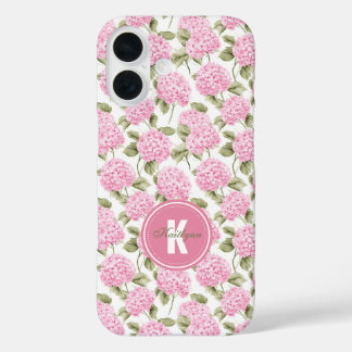 Funda iPhone 16 Monograma elegante del patrón de las flores de hid