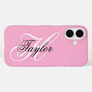 Funda iPhone 16 Monograma elegante en blanco y negro rosa